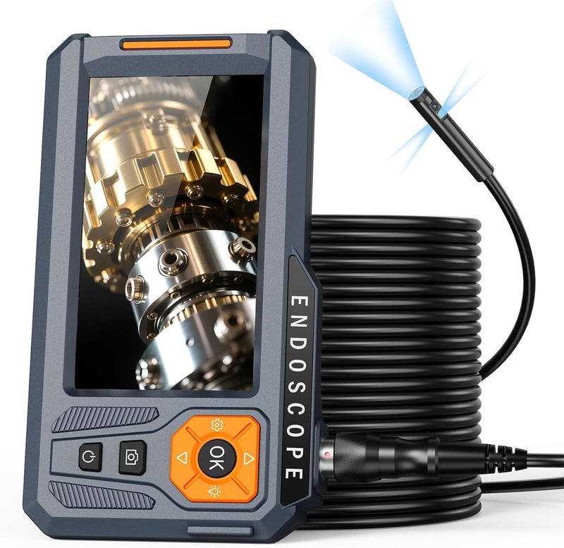 GinoCaco Triple Lens 5" IPS Borescope Inspection Camera, 1080P Digital Video Endoscope with Light, Waterproof Scope Camera with 16.5FT Semi-Rigid Cable, Drain Pipe Tool, Carrying Case, 32G Card - Image 1